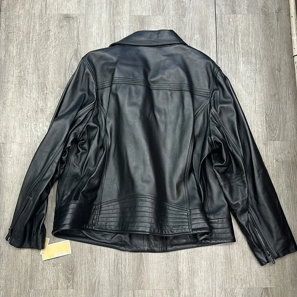 MICHAEL Michael Kors Petite Asymmetric Leather Moto Coat